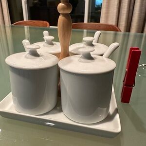 White Ceramic Spice Jar Set with Tray